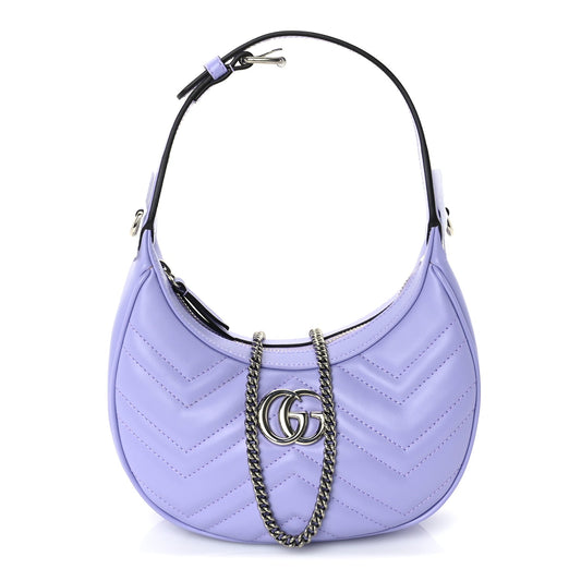 Gucci Calfskin Matelasse Mini GG Marmont Half Moon Hobo  Lapis