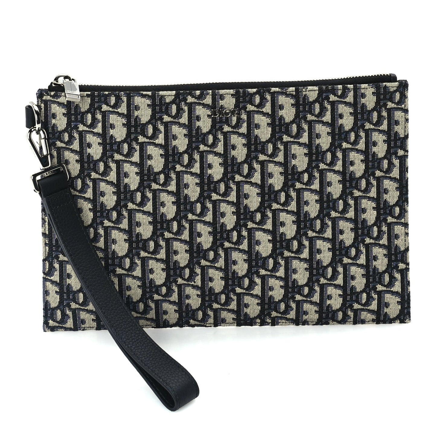 Christian Dior Oblique Pouch Wristlet Blue Blue