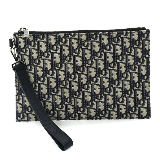 Christian Dior Oblique Pouch Wristlet Blue Blue