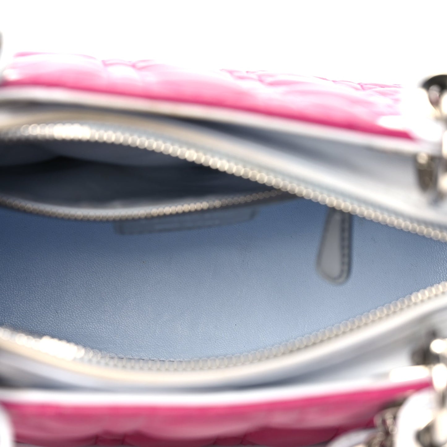 Christian Dior Lambskin Cannage Medium Tri-Color Lady Dior Fuchsia Grey Light Blue