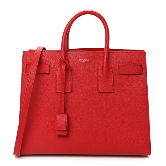 Saint Laurent Grained Calfskin Small Sac De Jour Lipstick Red