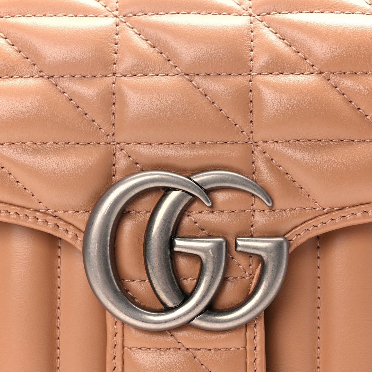 Gucci Calfskin Matelasse Aria Small GG Marmont Shoulder Bag Camelia