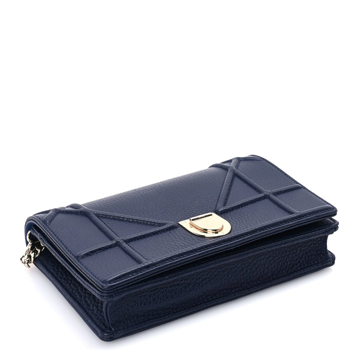 Christian Dior Grained Calfskin Diorama Wallet on Chain Pouch Blue