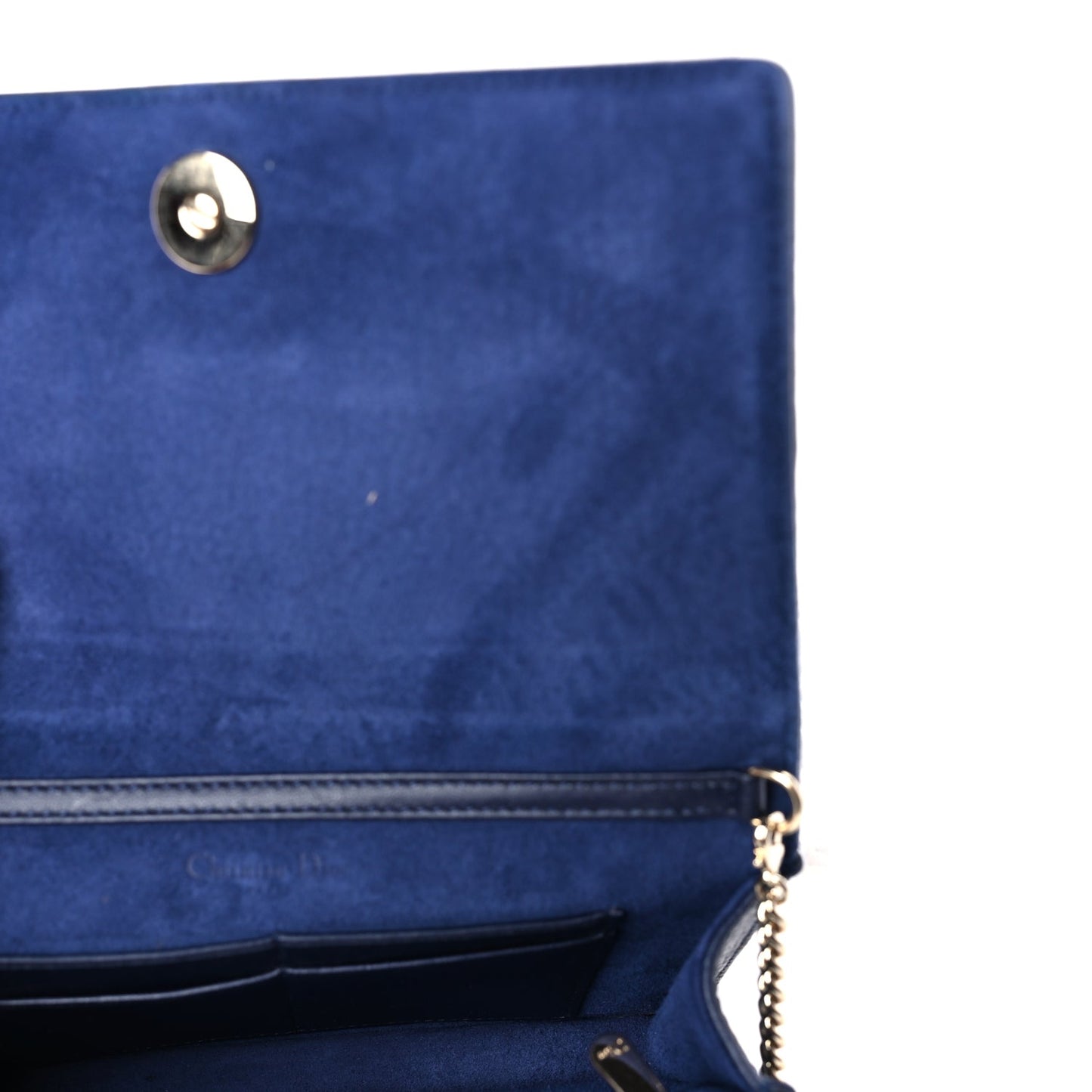 Christian Dior Grained Calfskin Diorama Wallet on Chain Pouch Blue