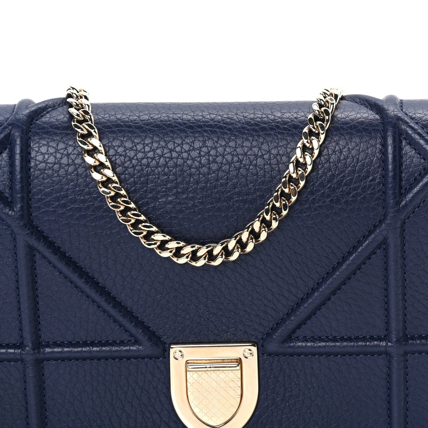 Christian Dior Grained Calfskin Diorama Wallet on Chain Pouch Blue