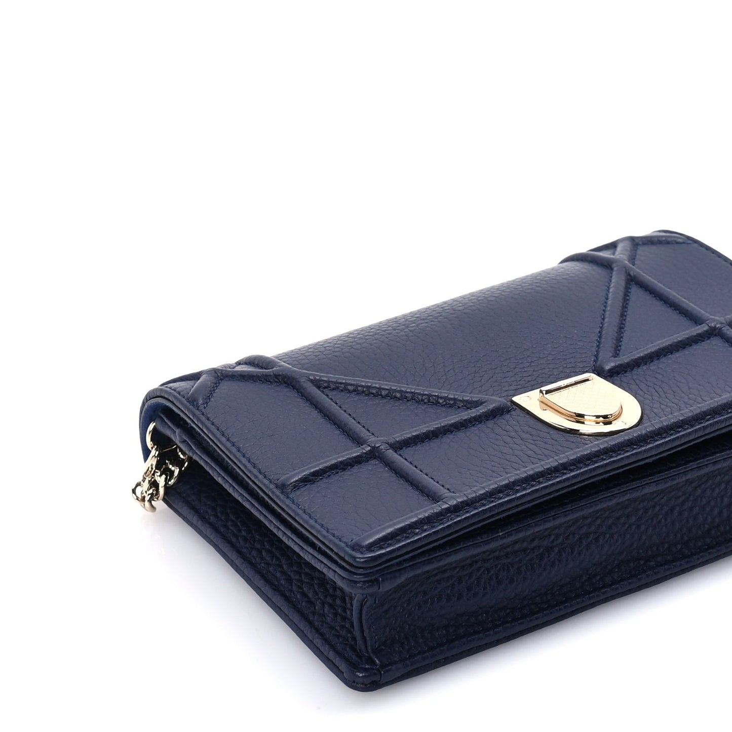 Christian Dior Grained Calfskin Diorama Wallet on Chain Pouch Blue