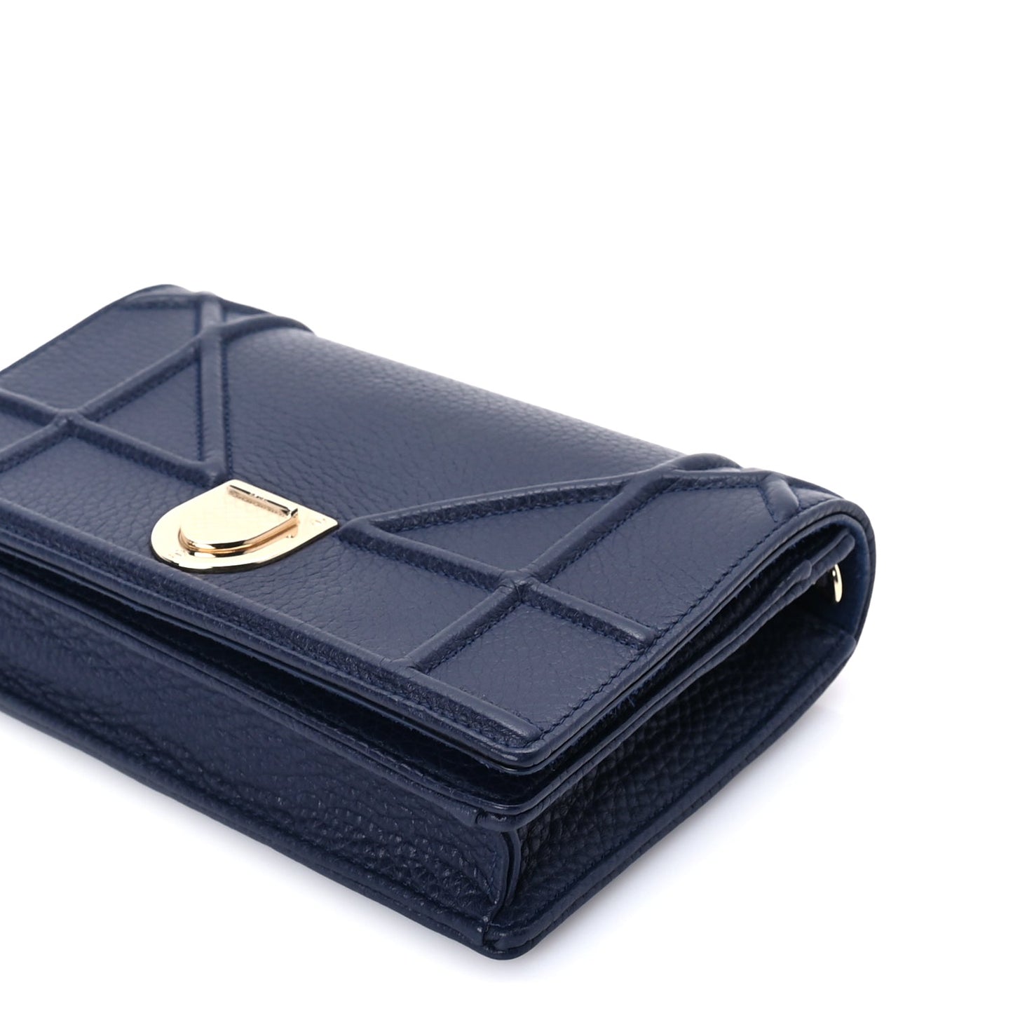 Christian Dior Grained Calfskin Diorama Wallet on Chain Pouch Blue
