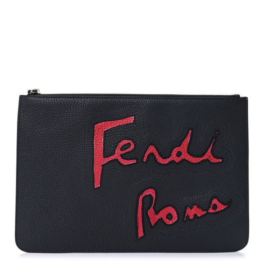 Fendi Cuoio Romano Logo Pouch  Grey