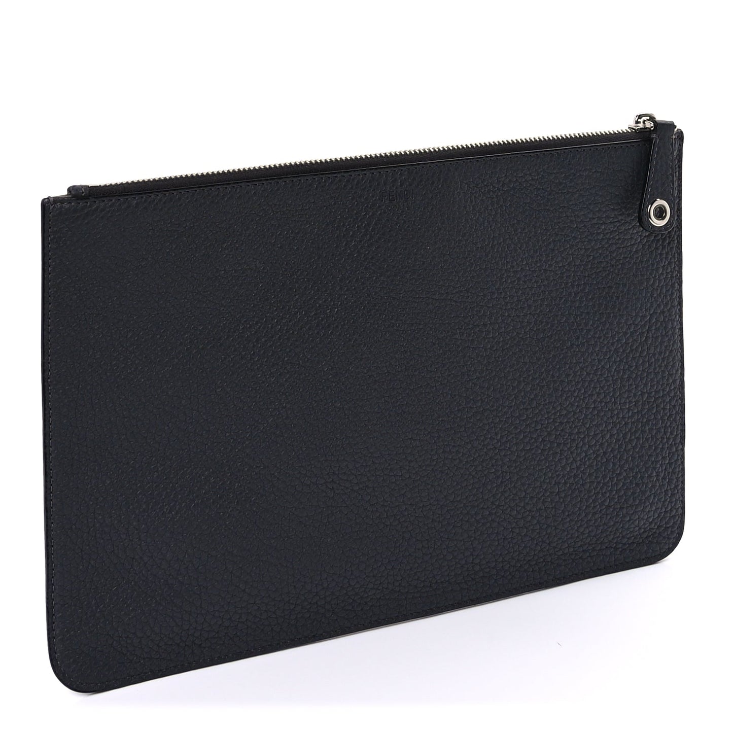 Fendi Cuoio Romano Logo Pouch  Grey