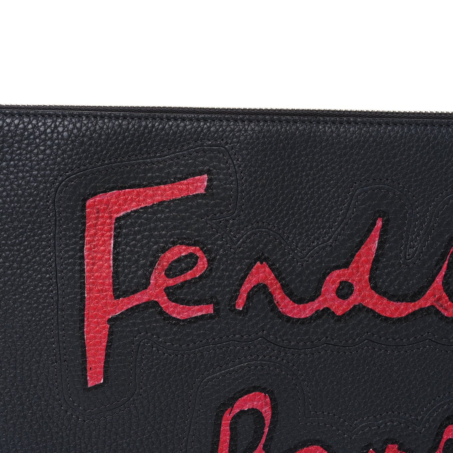 Fendi Cuoio Romano Logo Pouch  Grey