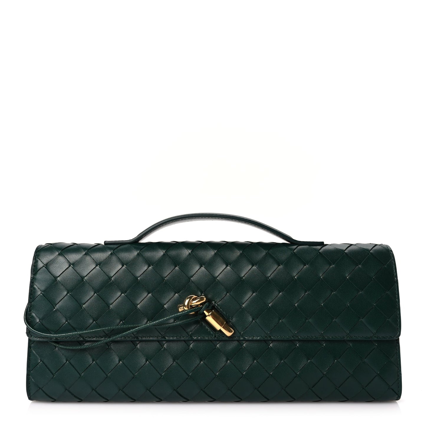 Bottega Veneta  Nappa Intrecciato Long Andiamo Top Handle Clutch Emerald Green