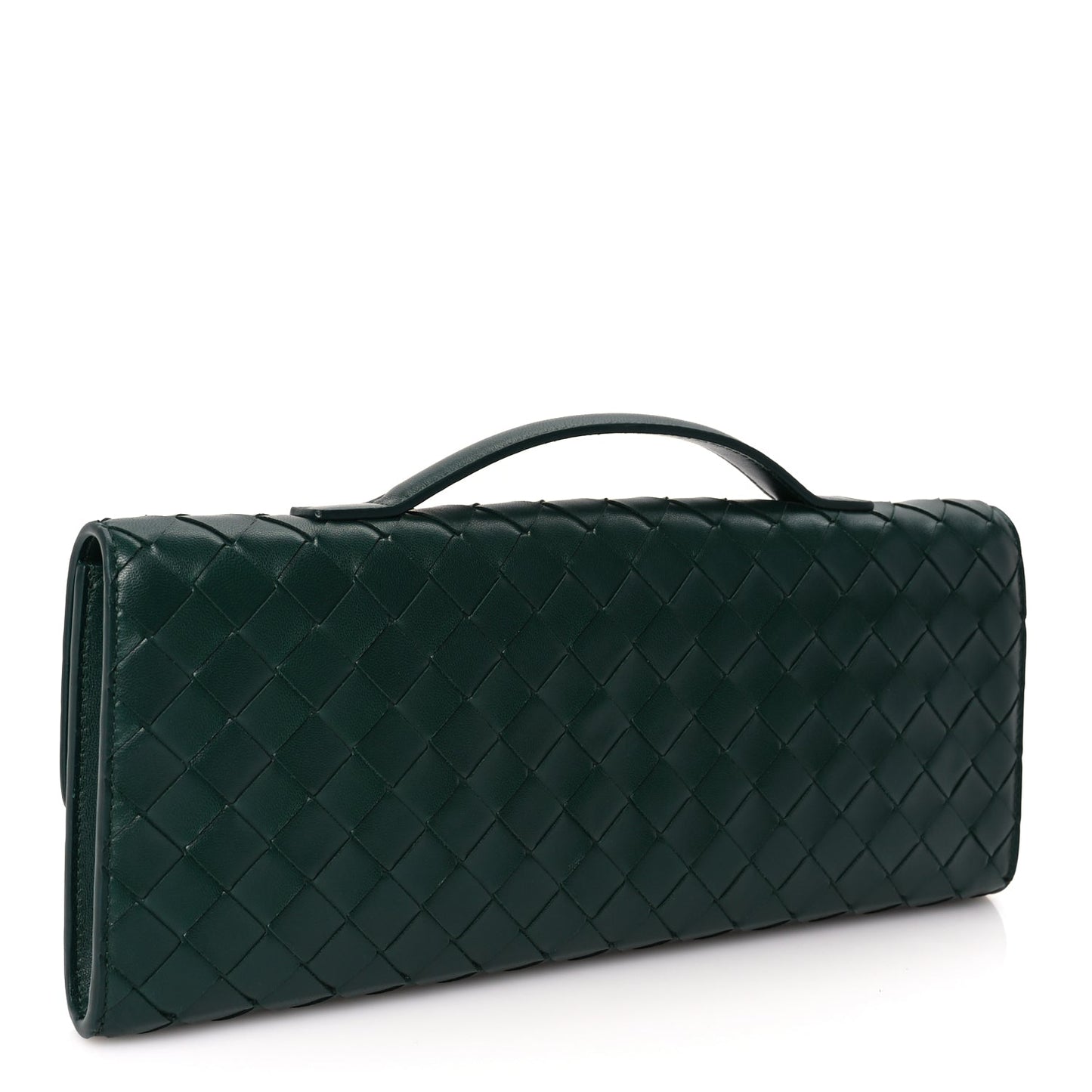 Bottega Veneta  Nappa Intrecciato Long Andiamo Top Handle Clutch Emerald Green