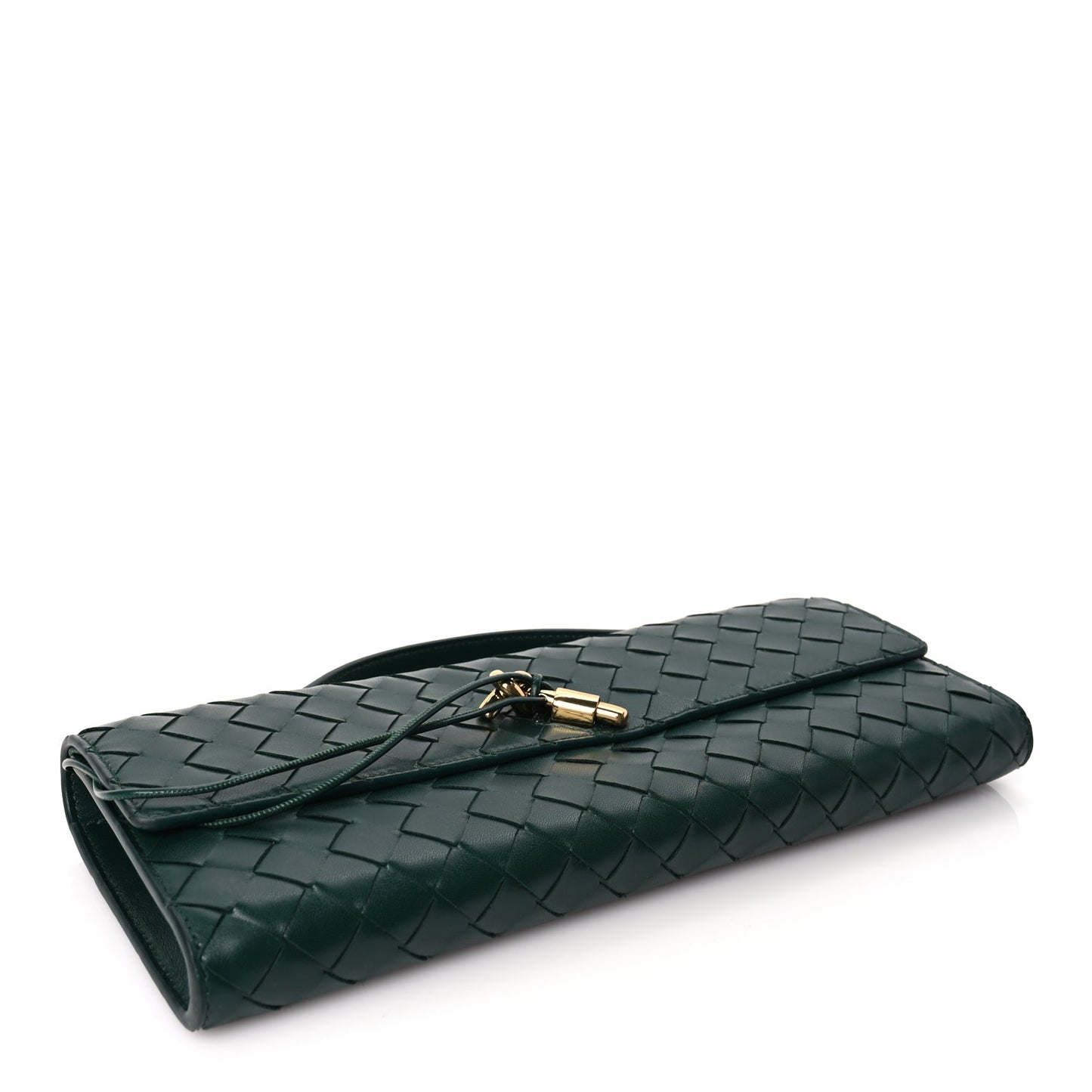 Bottega Veneta  Nappa Intrecciato Long Andiamo Top Handle Clutch Emerald Green