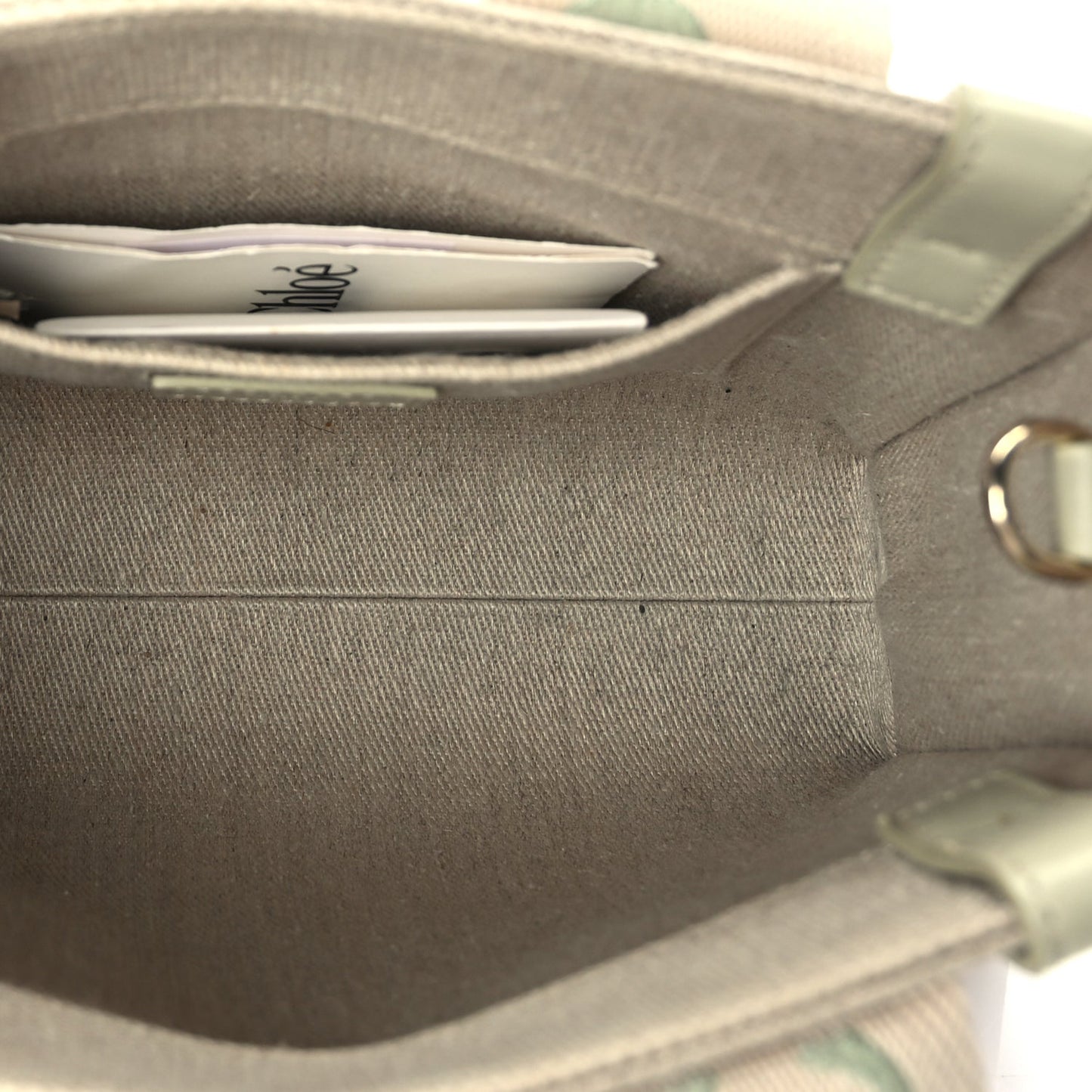 Chloe Linen Calfskin Small Woody Ribbon Tote With Strap  Light Eucalyptus
