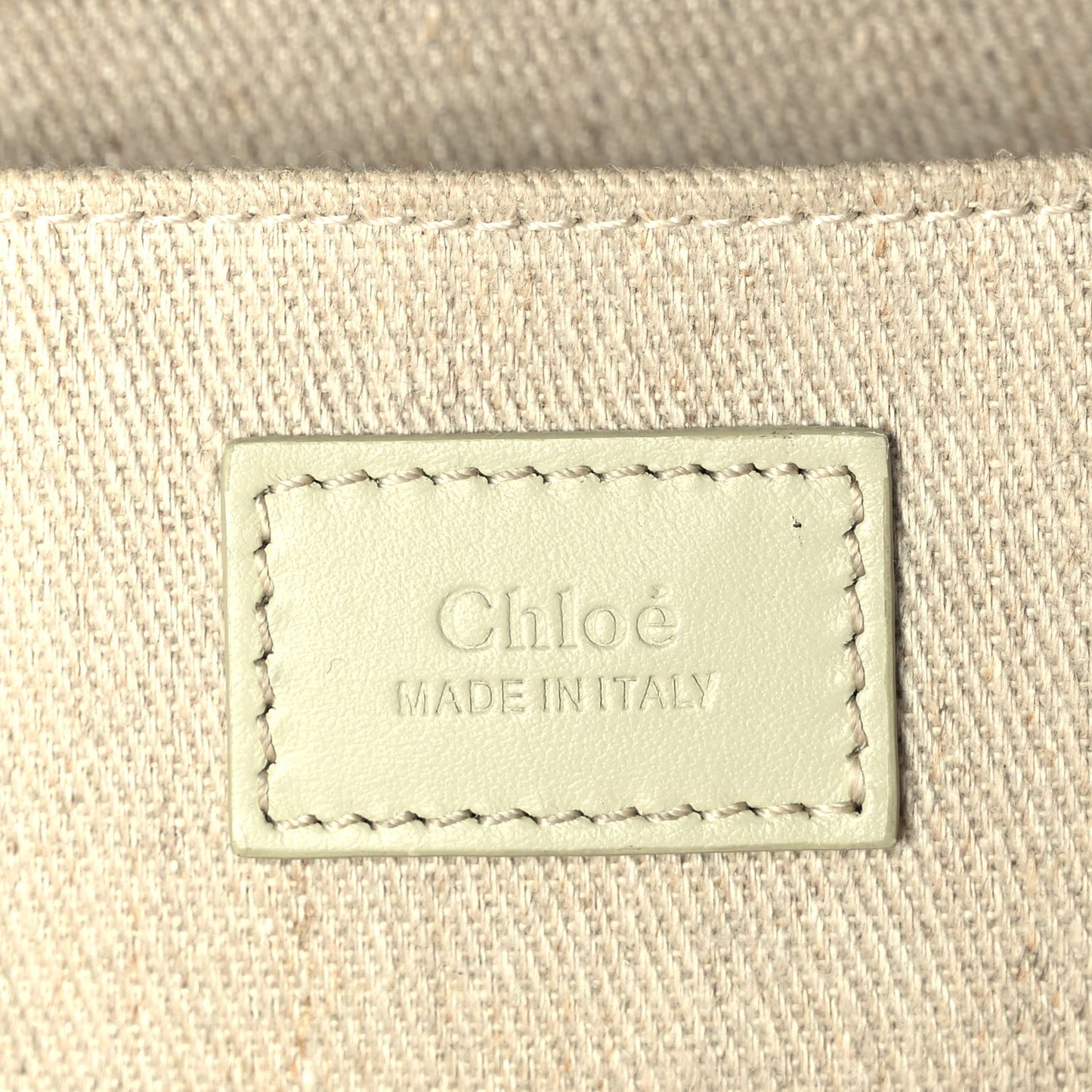 Chloe Linen Calfskin Small Woody Ribbon Tote With Strap  Light Eucalyptus
