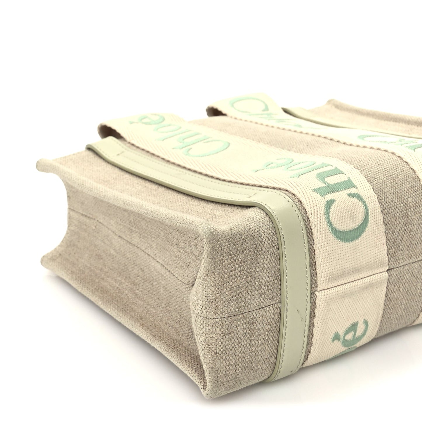 Chloe Linen Calfskin Small Woody Ribbon Tote With Strap  Light Eucalyptus