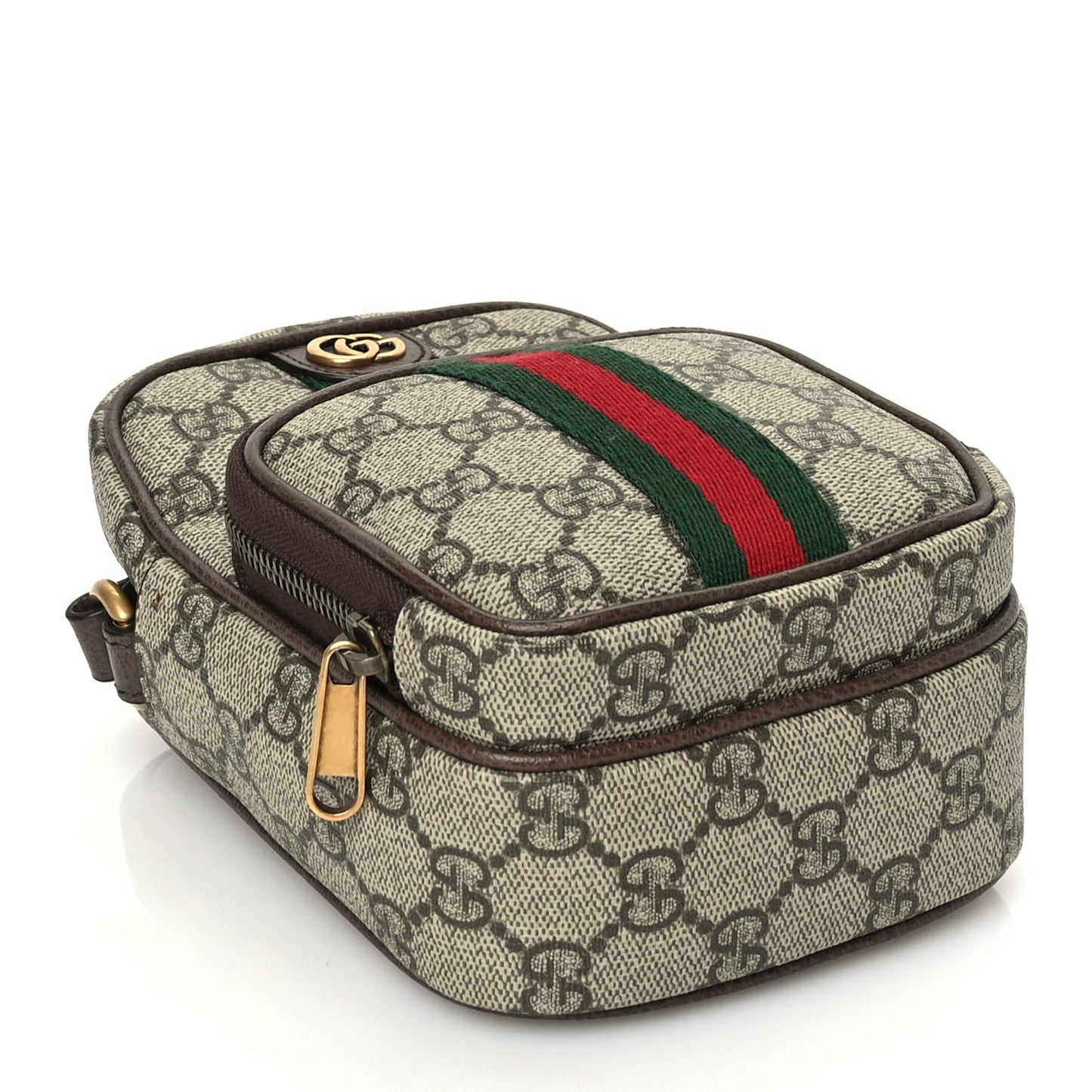 Gucci GG Supreme Monogram Web Mini Ophidia Double Zip Messenger Bag Beige New Acero