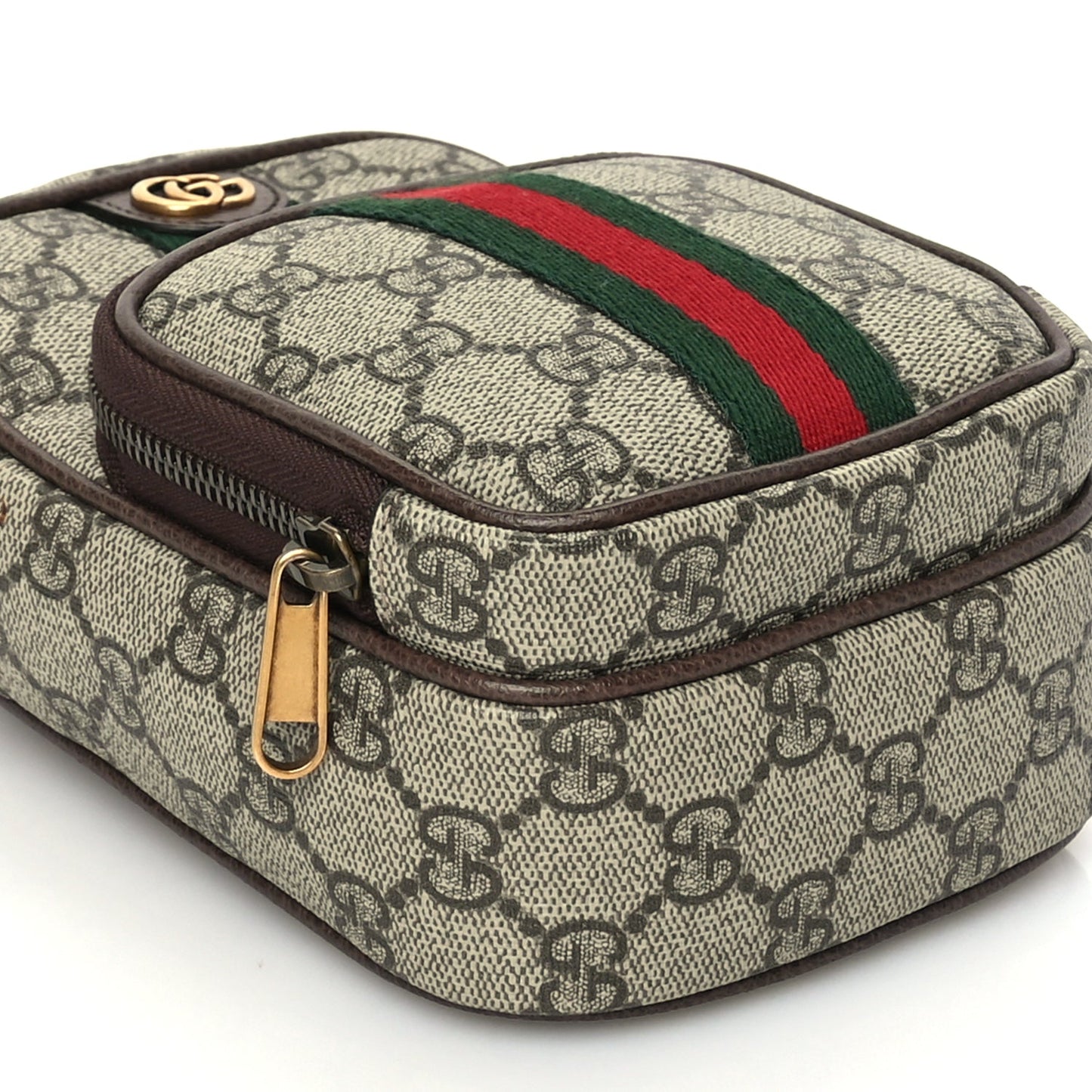 Gucci GG Supreme Monogram Web Mini Ophidia Double Zip Messenger Bag Beige New Acero