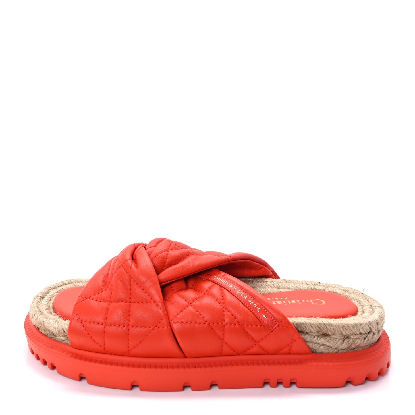 Christian Dior Calfskin Cannage Dtwist Espadrille Platform Sandals 37  Orange