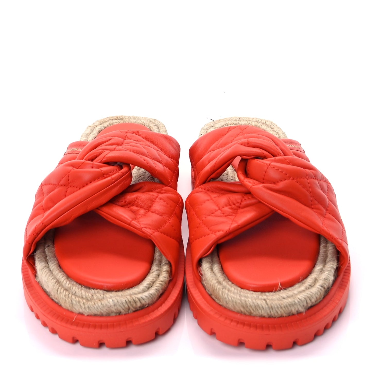 Christian Dior Calfskin Cannage Dtwist Espadrille Platform Sandals 37  Orange