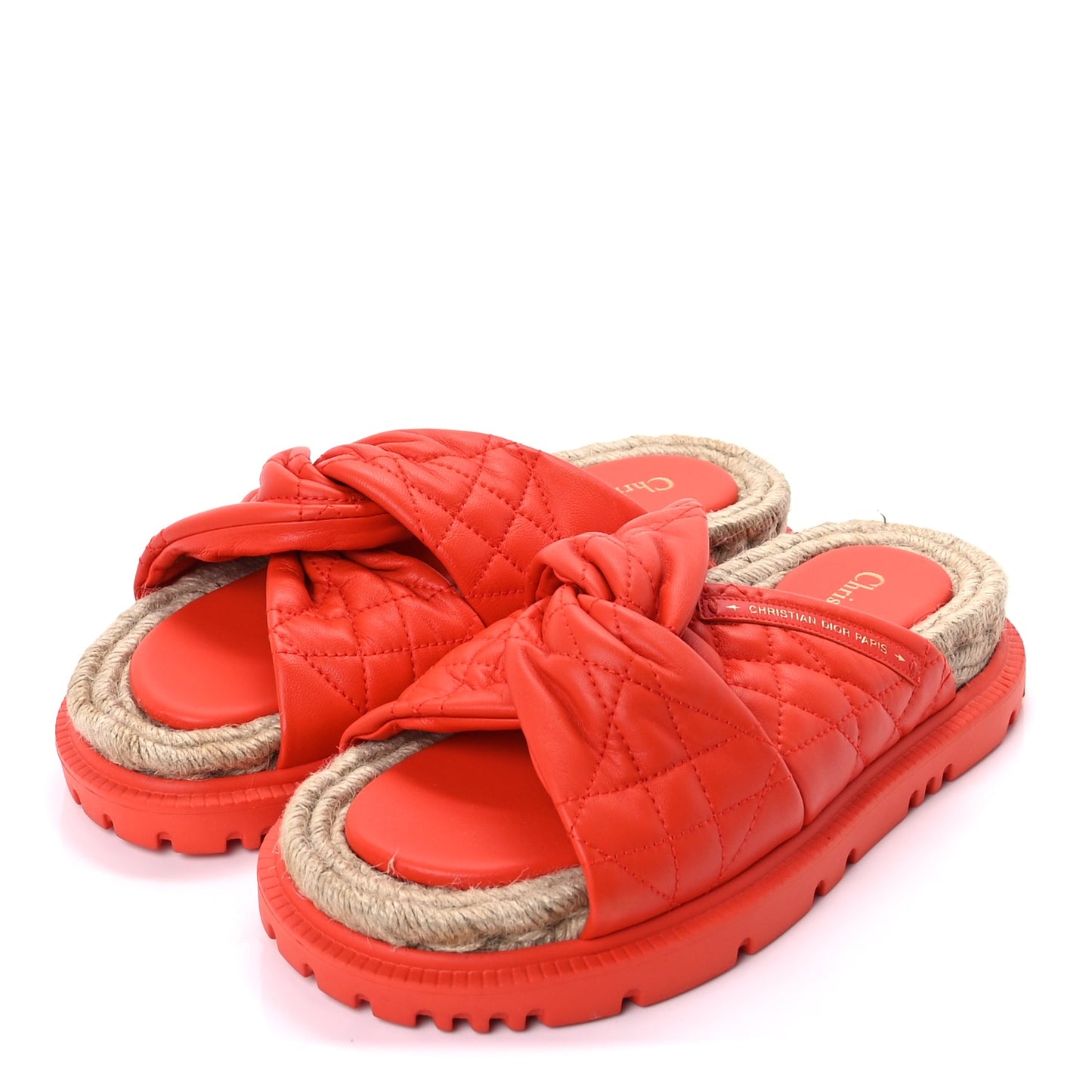 Christian Dior Calfskin Cannage Dtwist Espadrille Platform Sandals 37  Orange