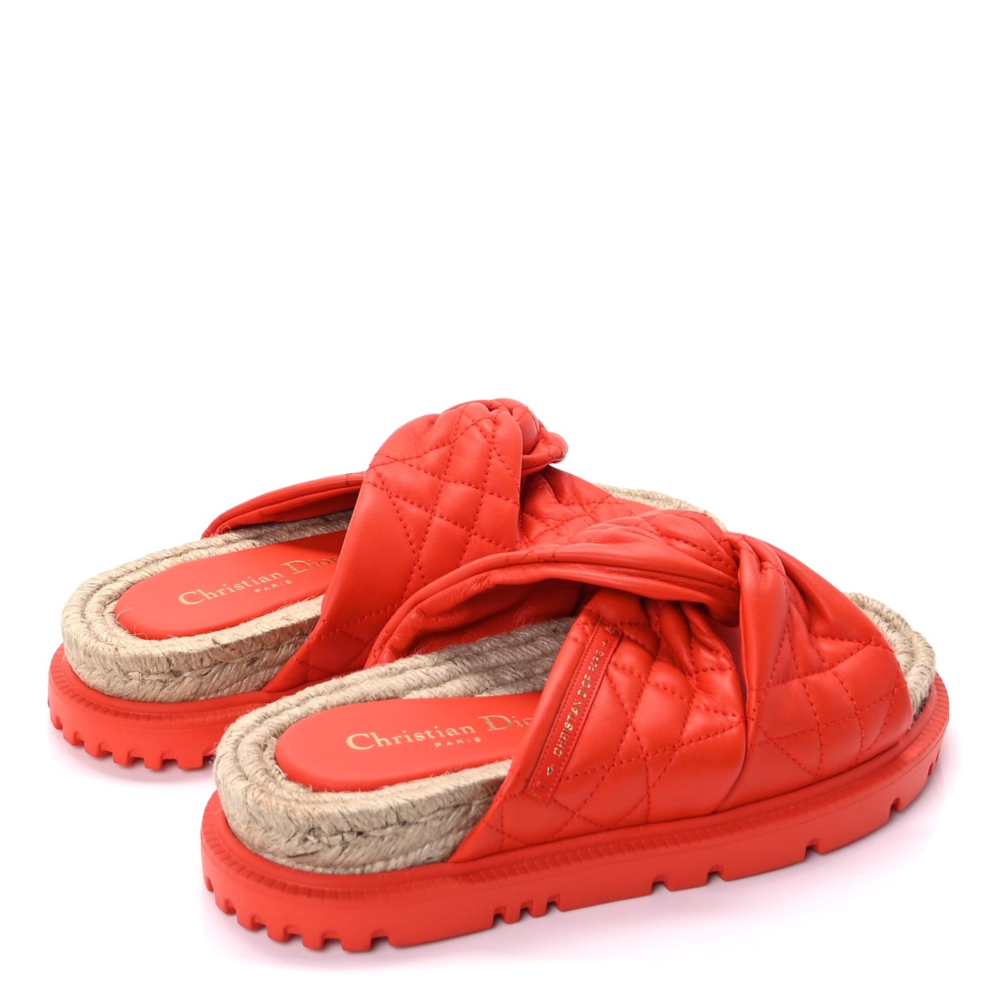 Christian Dior Calfskin Cannage Dtwist Espadrille Platform Sandals 37  Orange