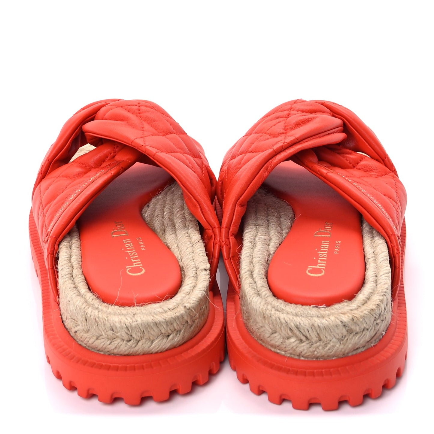 Christian Dior Calfskin Cannage Dtwist Espadrille Platform Sandals 37  Orange