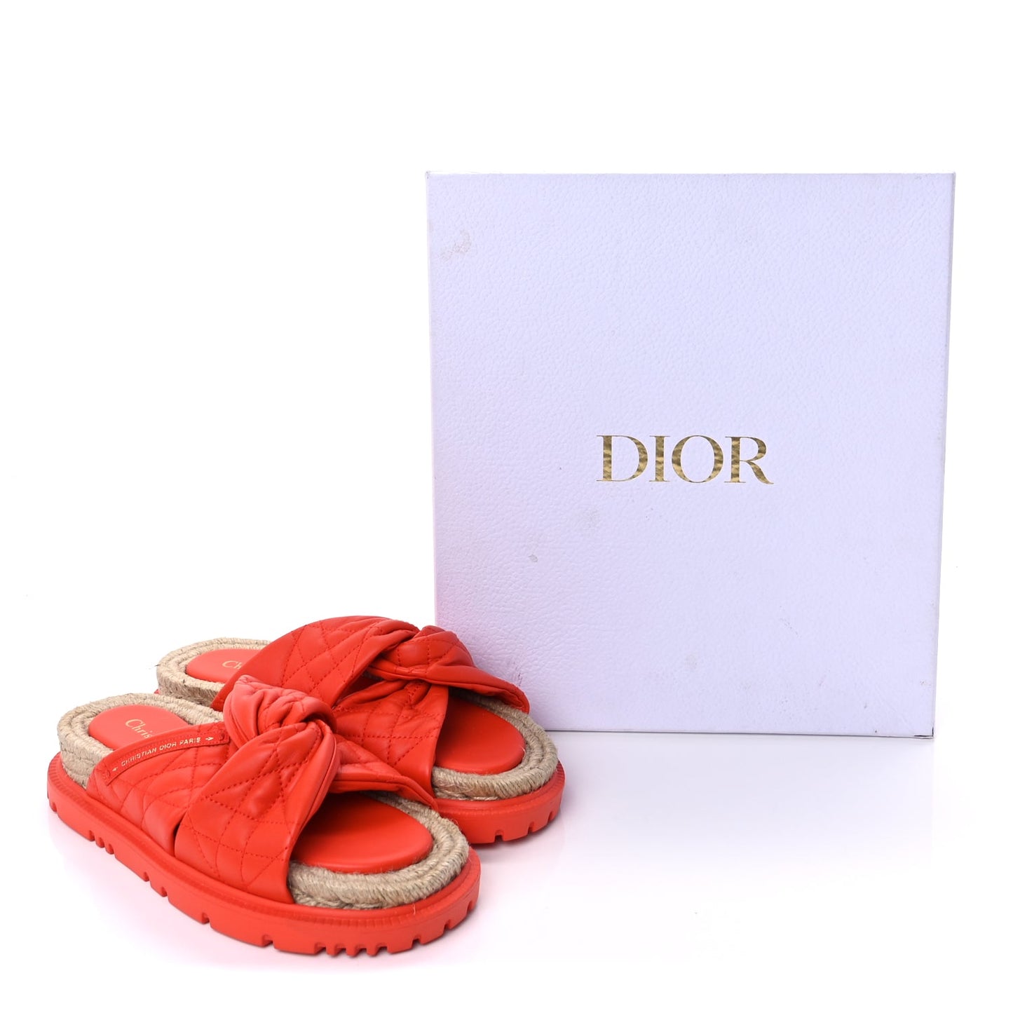 Christian Dior Calfskin Cannage Dtwist Espadrille Platform Sandals 37  Orange