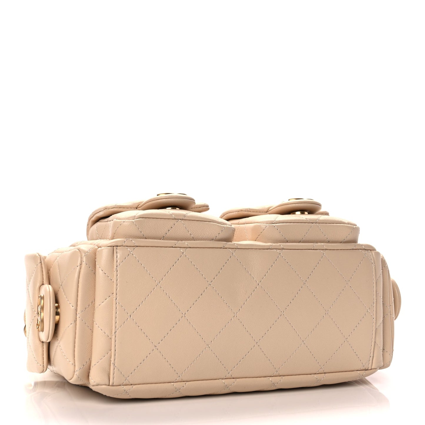 Chanel Shiny Lambskin Quilted Trendy Pockets Hobo Beige