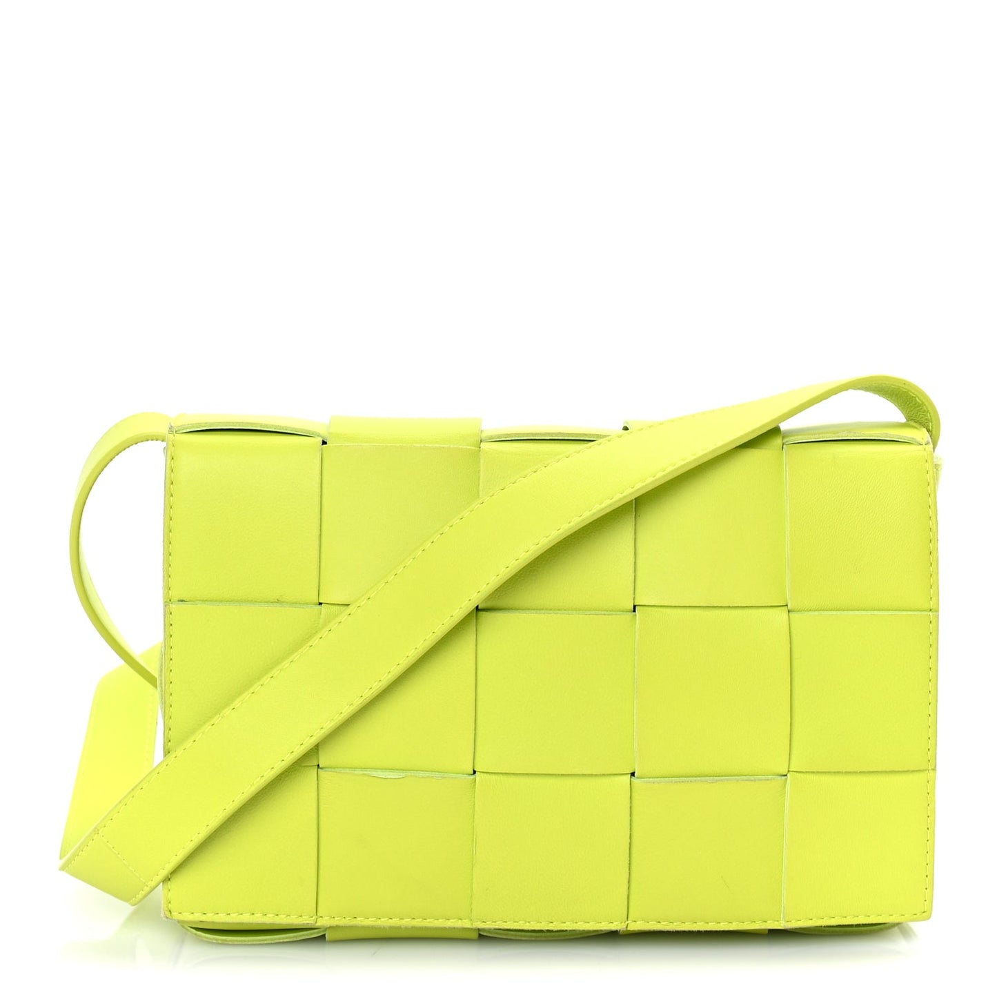 Bottega Veneta Lambskin Maxi Intrecciato Cassette Crossbody Bag Acid Kiwi