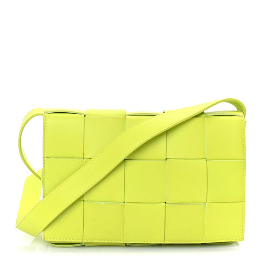 Bottega Veneta Lambskin Maxi Intrecciato Cassette Crossbody Bag Acid Kiwi