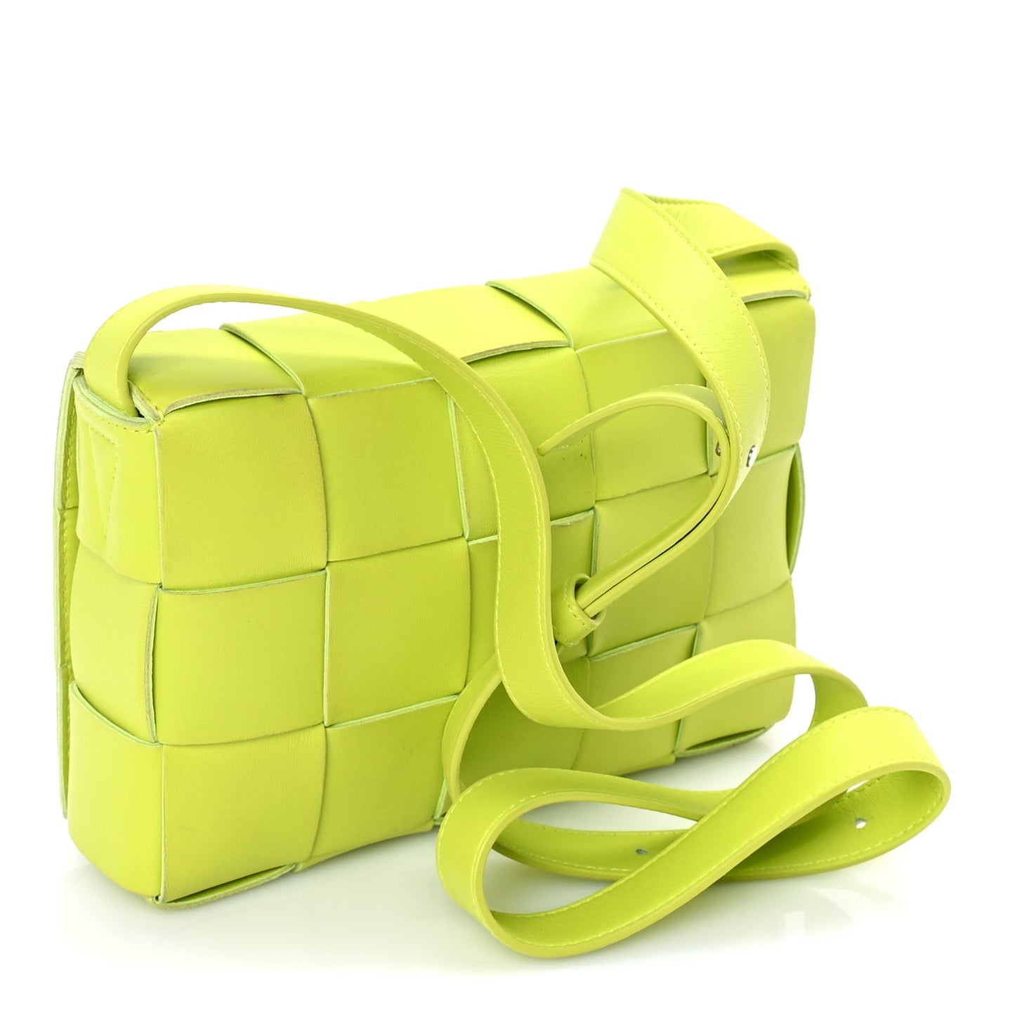 Bottega Veneta Lambskin Maxi Intrecciato Cassette Crossbody Bag Acid Kiwi