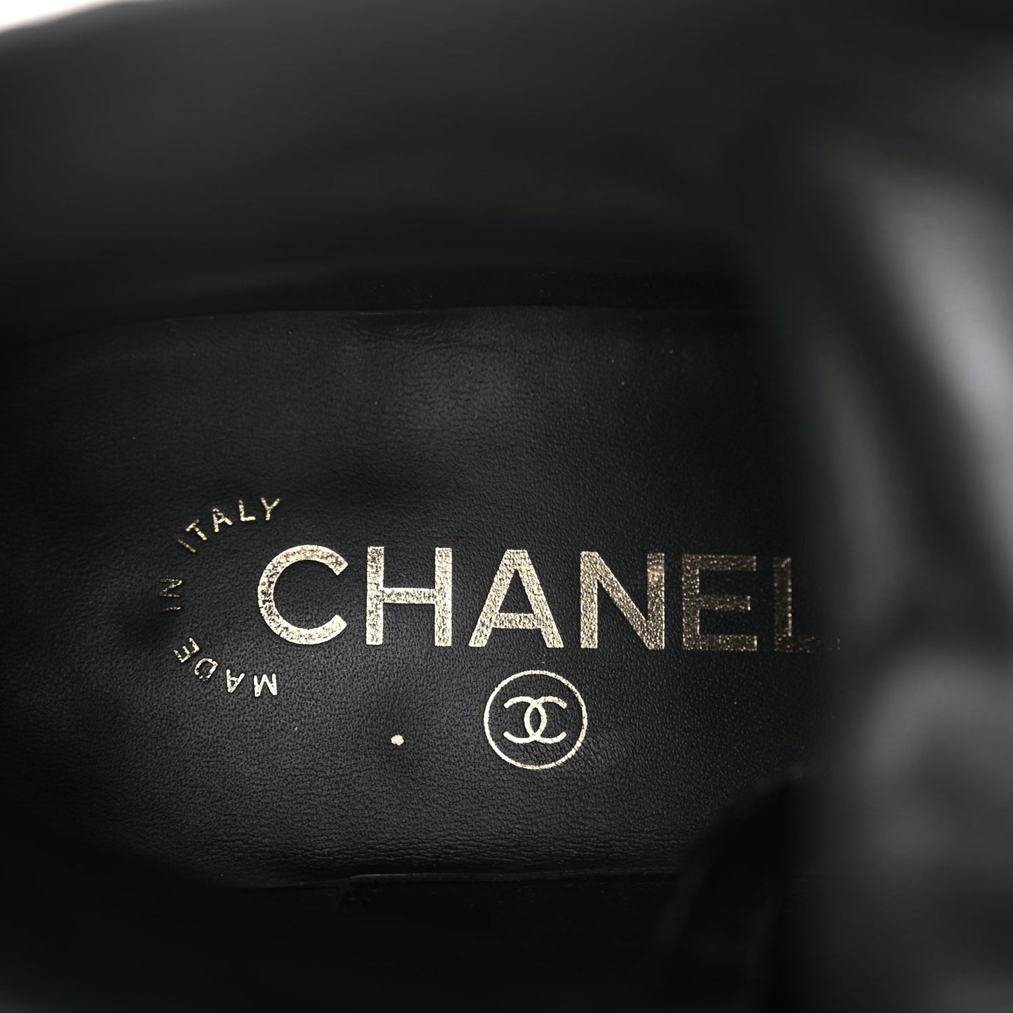 Chanel Shiny Calfskin Velvet Pearl Combat Short Boots  Black