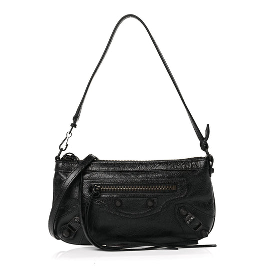 Balenciaga Agneau Arena Classic Hardware Le City Pouch On Strap Black