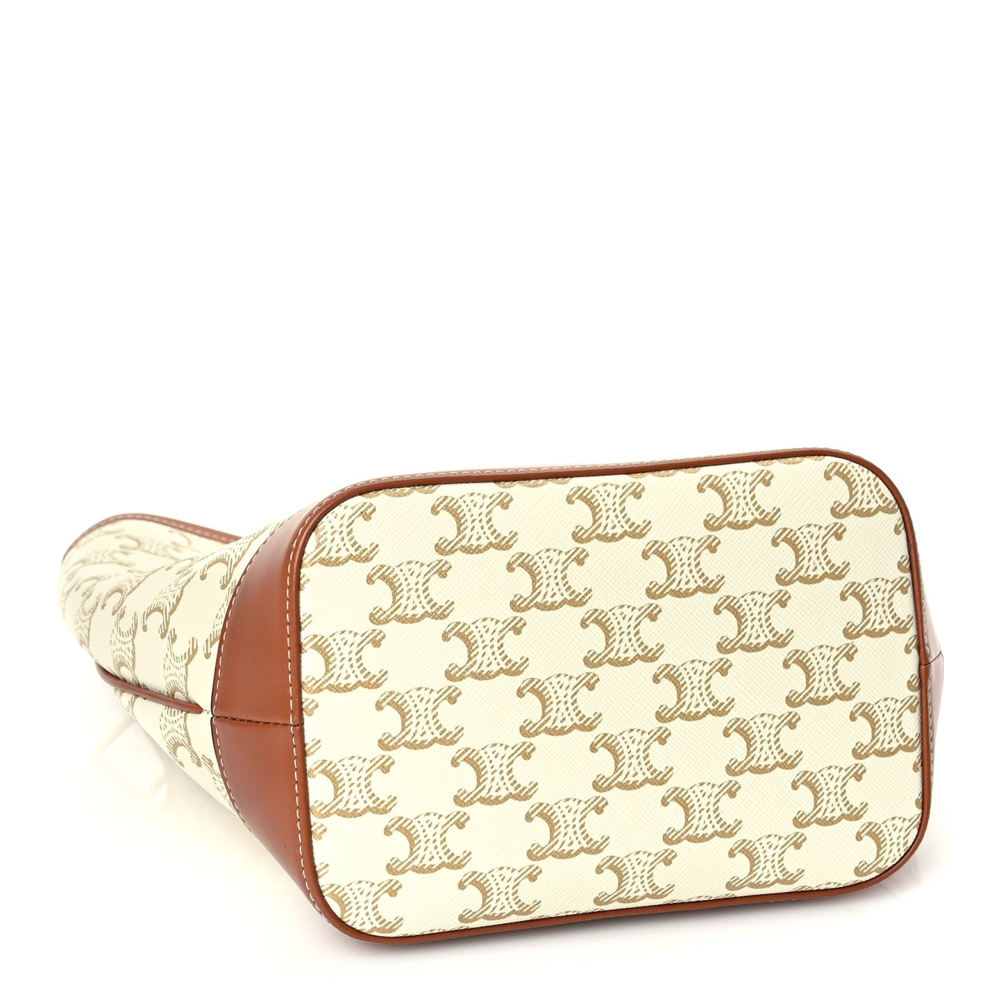 Celine Triomphe Canvas Calfskin Small Bucket Bag White