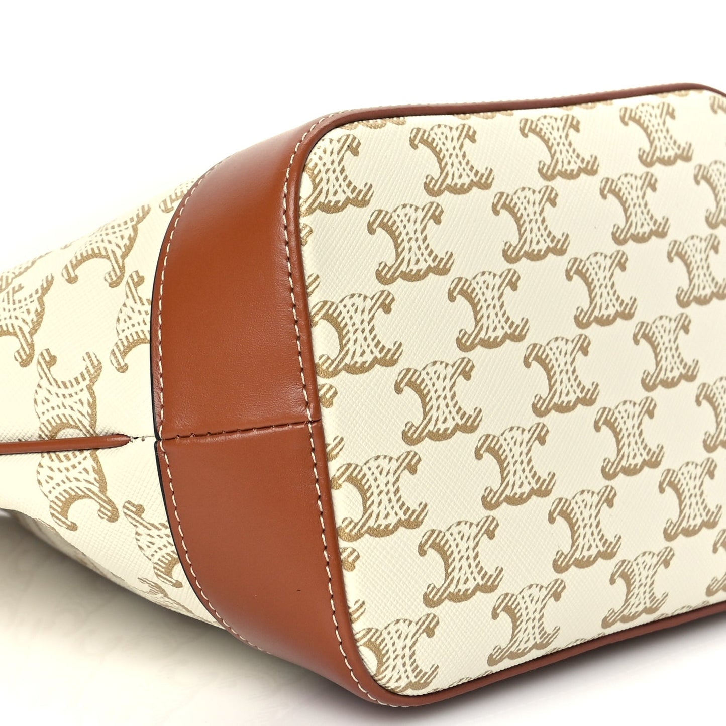 Celine Triomphe Canvas Calfskin Small Bucket Bag White