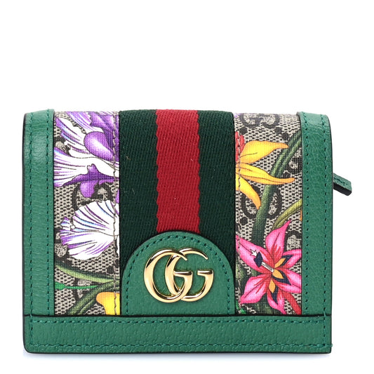 Gucci GG Supreme Monogram Flora Web Ophidia Card Case Green