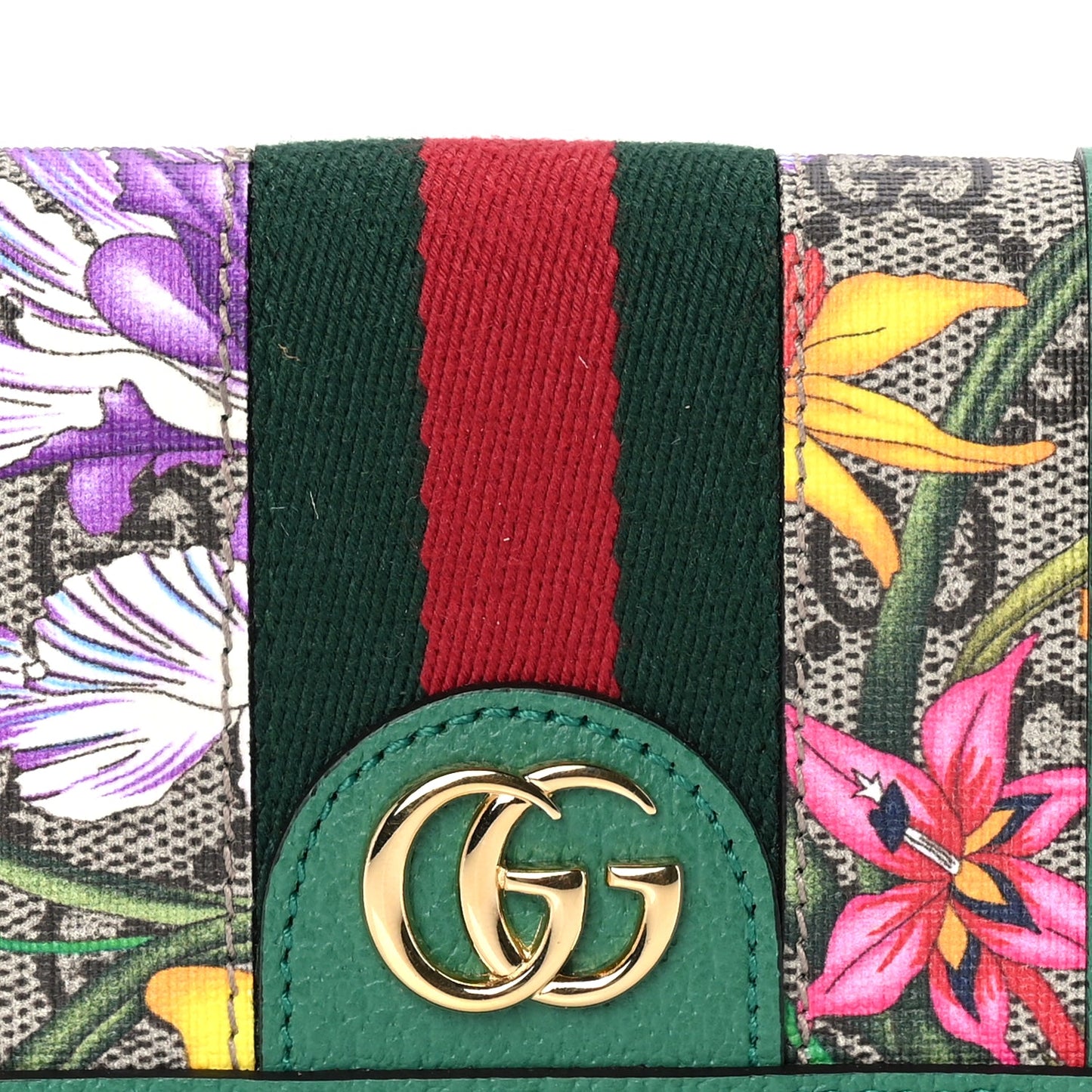 Gucci GG Supreme Monogram Flora Web Ophidia Card Case Green