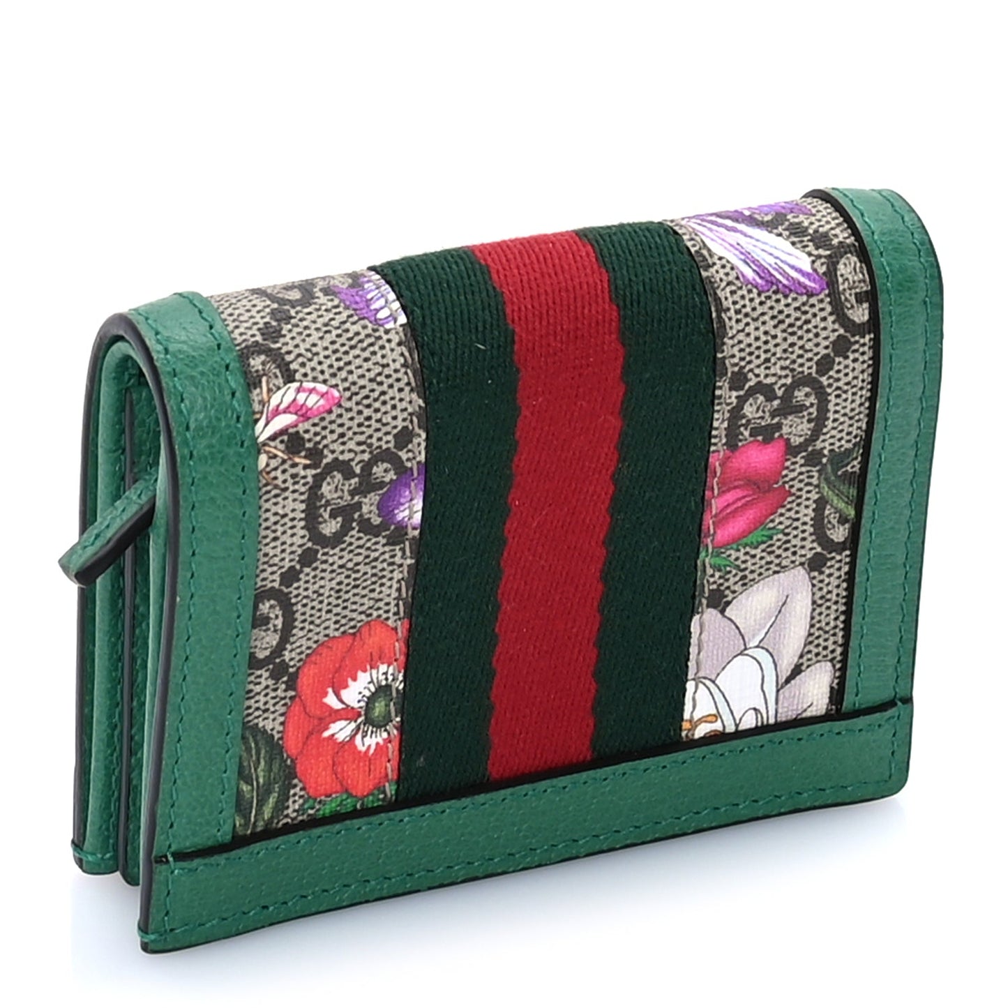 Gucci GG Supreme Monogram Flora Web Ophidia Card Case Green