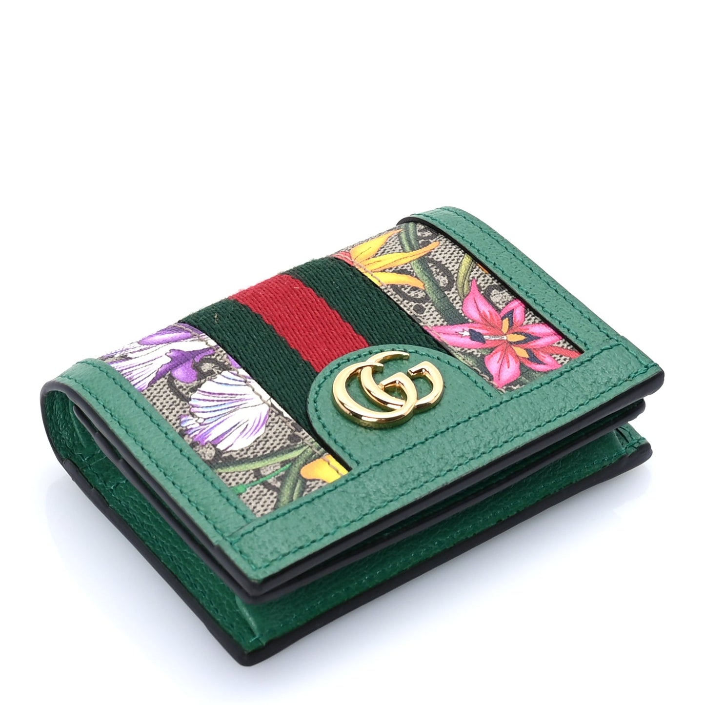 Gucci GG Supreme Monogram Flora Web Ophidia Card Case Green