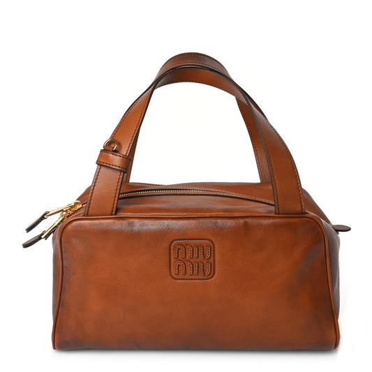 Miu Miu Calfskin Top Handle Bag Cognac