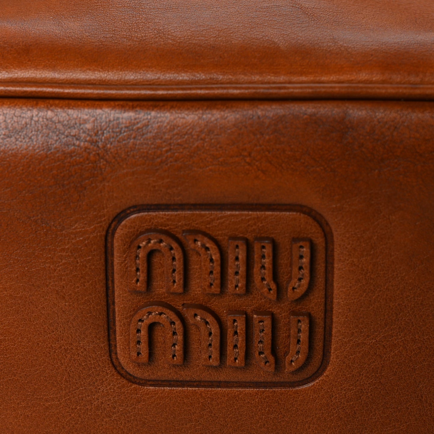 Miu Miu Calfskin Top Handle Bag Cognac
