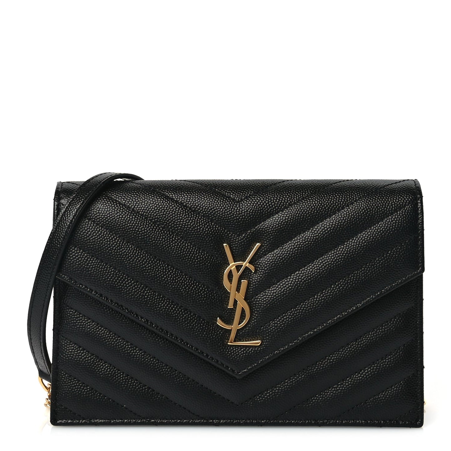 Saint Laurent Grain De Poudre Matelasse Chevron Monogram Envelope Chain Wallet