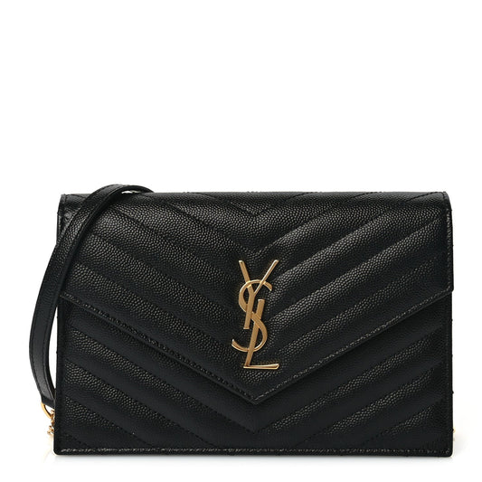 Saint Laurent Grain De Poudre Matelasse Chevron Monogram Envelope Chain Wallet