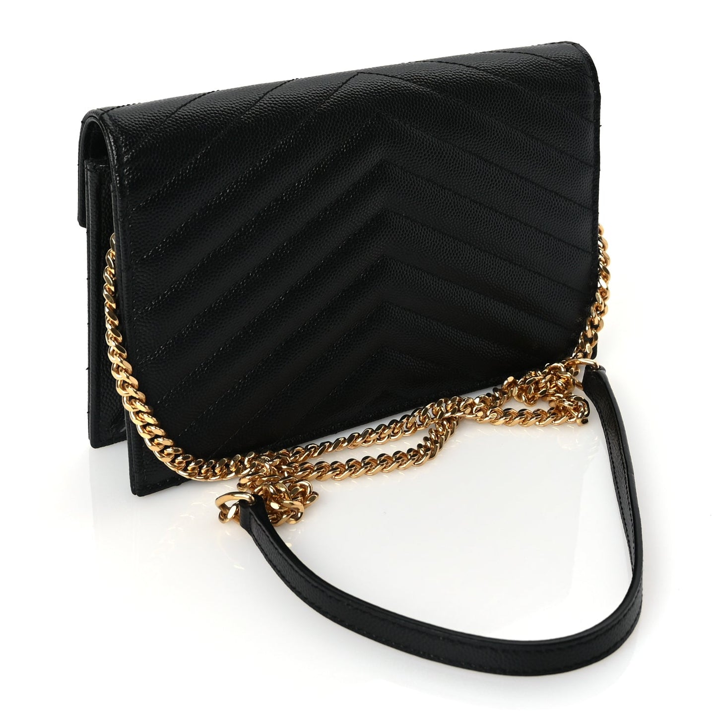 Saint Laurent Grain De Poudre Matelasse Chevron Monogram Envelope Chain Wallet
