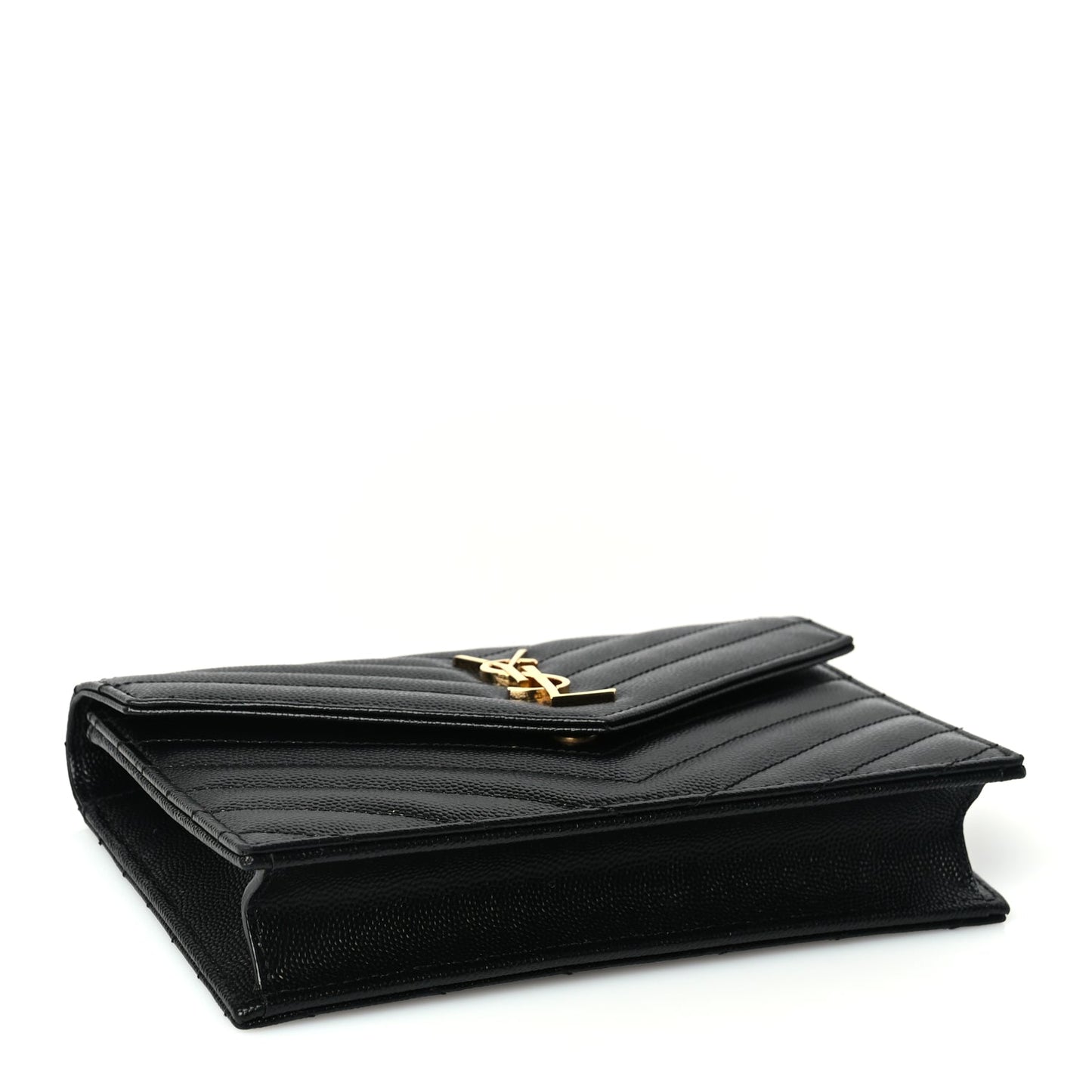 Saint Laurent Grain De Poudre Matelasse Chevron Monogram Envelope Chain Wallet