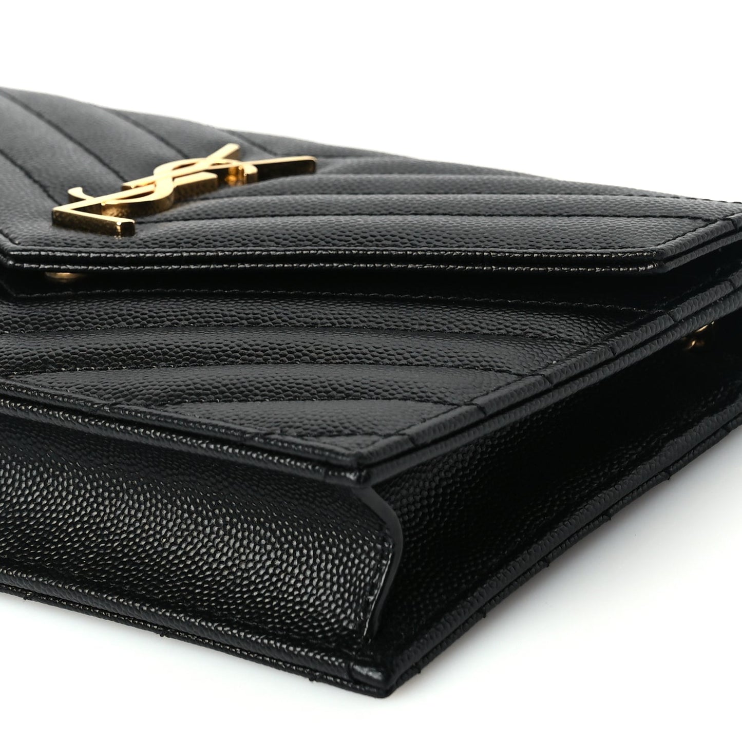 Saint Laurent Grain De Poudre Matelasse Chevron Monogram Envelope Chain Wallet