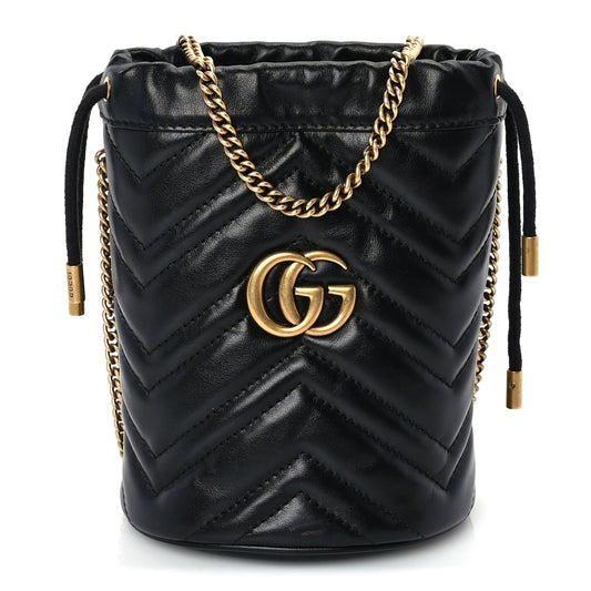Gucci Calfskin Matelasse Mini GG Marmont 2.0 Bucket Bag Black