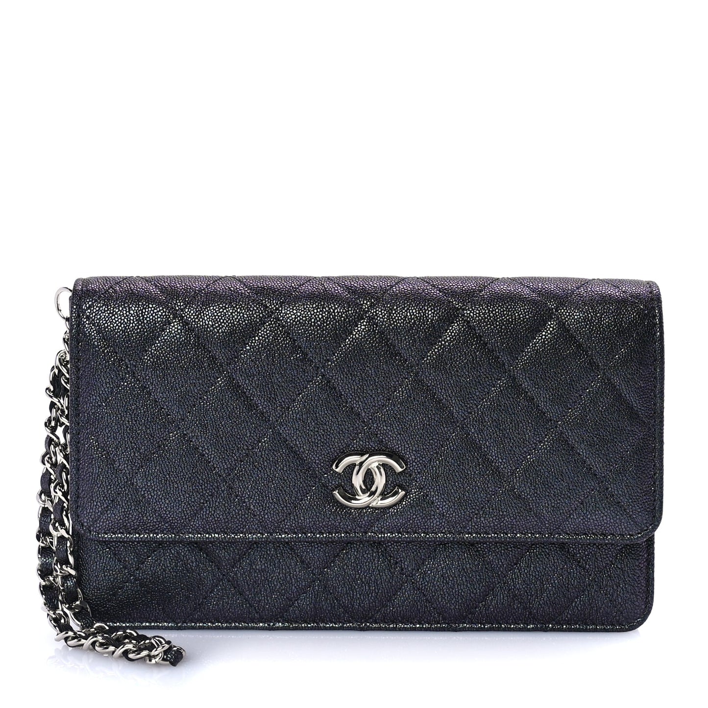 Chanel Iridescent Caviar Quilted Classic Pouch Clutch  Black