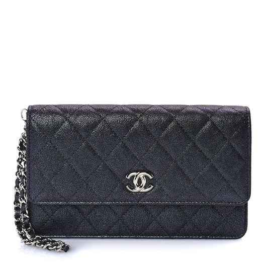 Chanel Iridescent Caviar Quilted Classic Pouch Clutch  Black